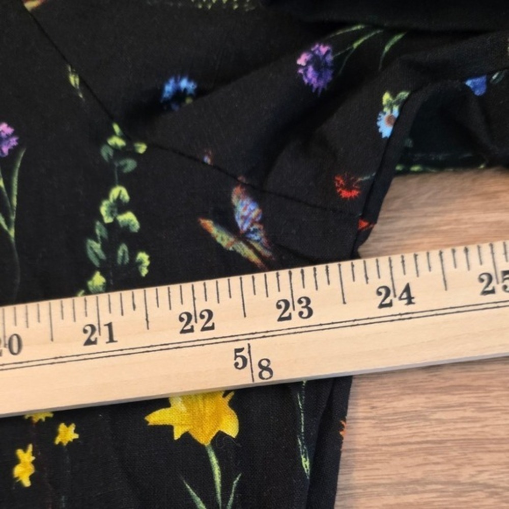 Unbranded Button-Up Blouse Women XL Black Floral Butterfly Pleated Babydoll Back - Picture 7 of 14